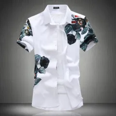 Plaid Men's Printed Short-sleeved Shirts Men's Shirts Personality Youth Tops - White - View 1