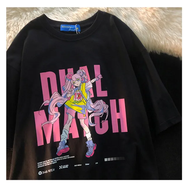 White Large Cartoon T shirt Women's Cotton Short Sleeve Black - Shop at LoveMi