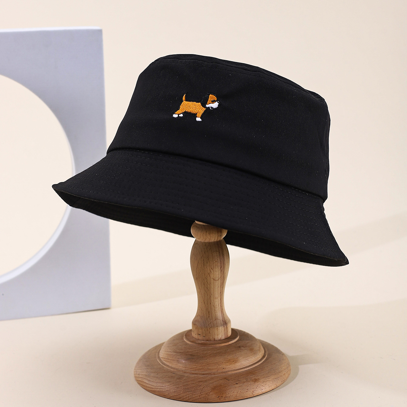 Single-color Embroidered Puppy Adjustable Fashionable And Simple Style Wide-brimmed Sun Hat For Fishermen Suitable For Daily Outings And Traveling
