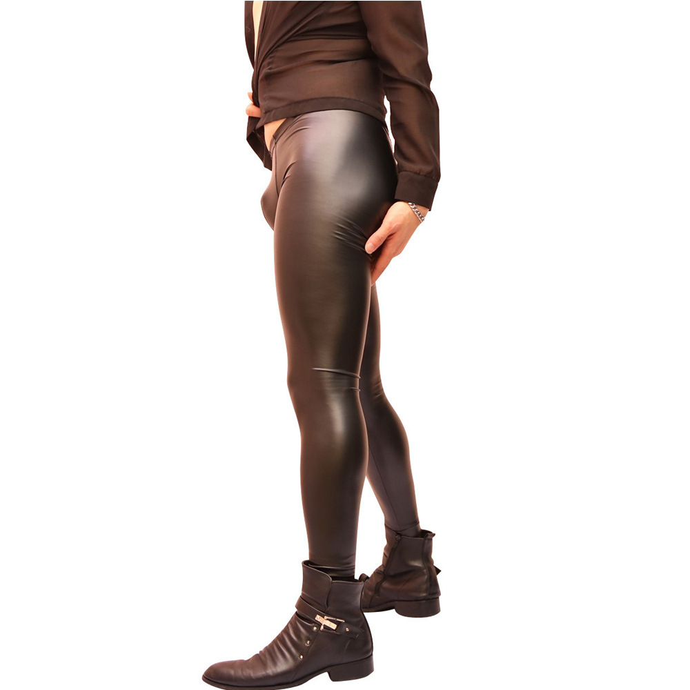 Sexy Men's Skinny Leather Pants Fashion Latex Ammonia Waterproof