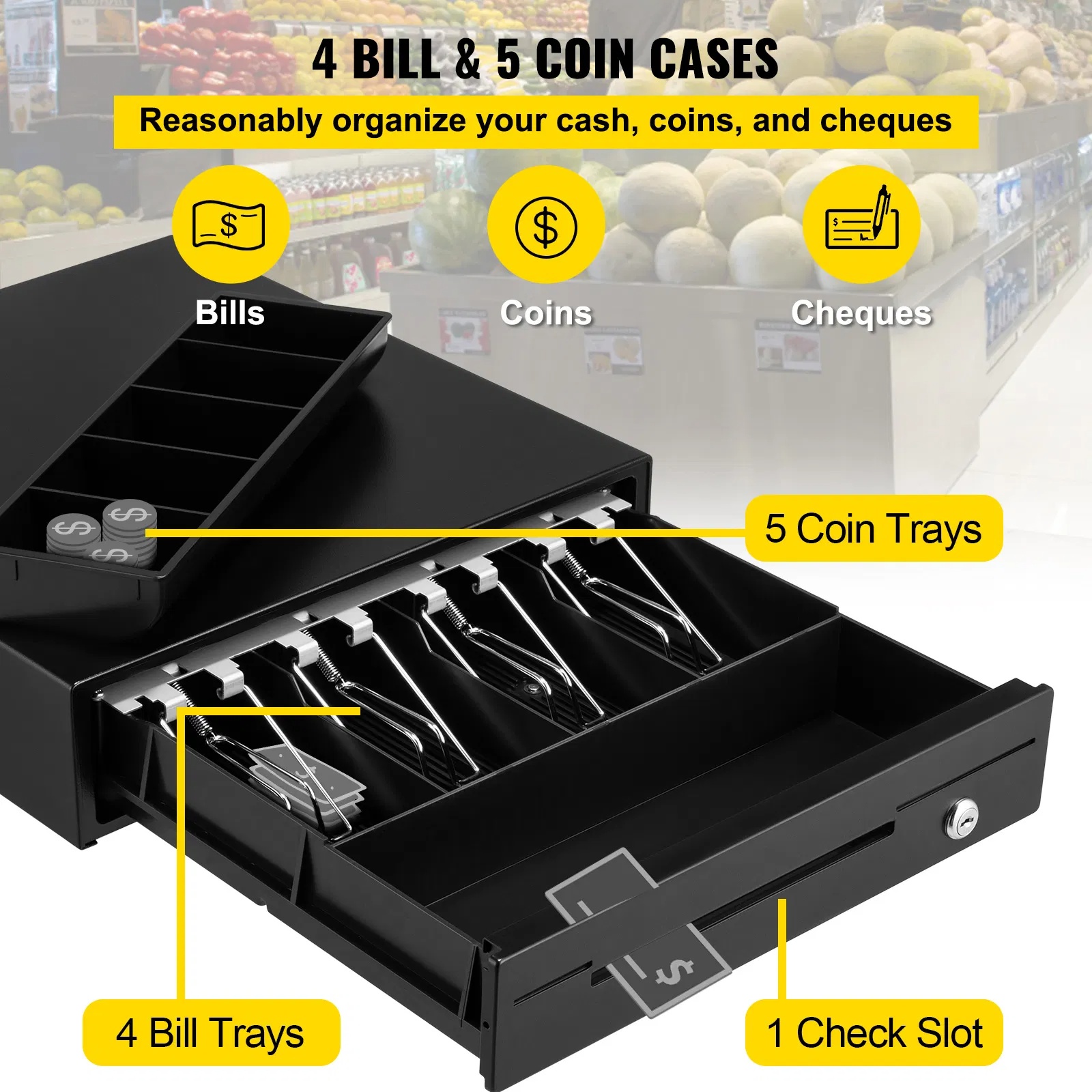 Cash Register Drawer, 13 12 V, For POS System With 4 Bill 5 Coin Cash Tray, Removable Coin Compartment 2… image 4
