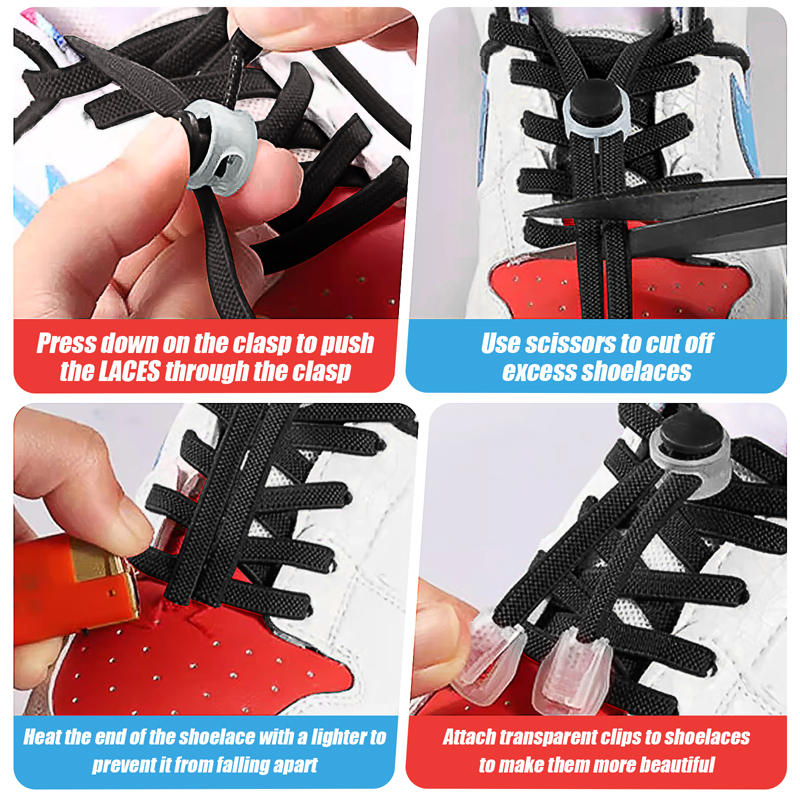 1 Set Of Plastic Shoe Buckles, Comfortable And Fast, Suitable For Children With Lockable Sports Shoes, Sports Shoelaces, Braided Elastic Shoelaces Black Laces