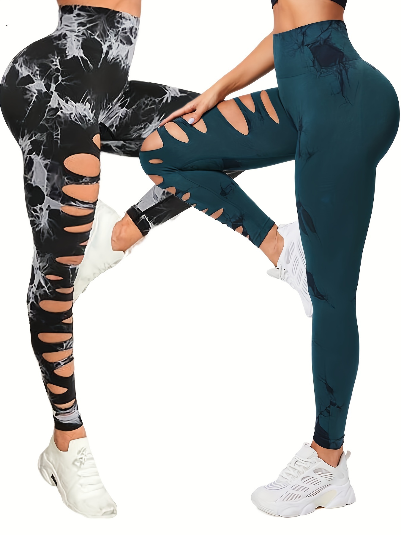 2 Pack Hollow Sexy High Elastic Women's Tie Dye Cutout Tights High Waist Workout Yoga Leggings, Scrunch Butt Lifting Elastic Pants, Tummy Control Butt Lifting Workout Yoga Athletic Pants 2Pack20 - Shop at LoveMi