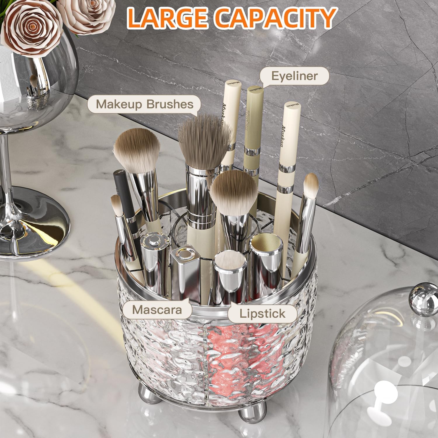 Large Capacity Bathroom Vanity Makeup Brush Storage Rack Organizer_voghion.com