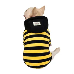Pet Clothes Autumn And Winter Striped Two-leg Cotton Coat - Yellow - View 1
