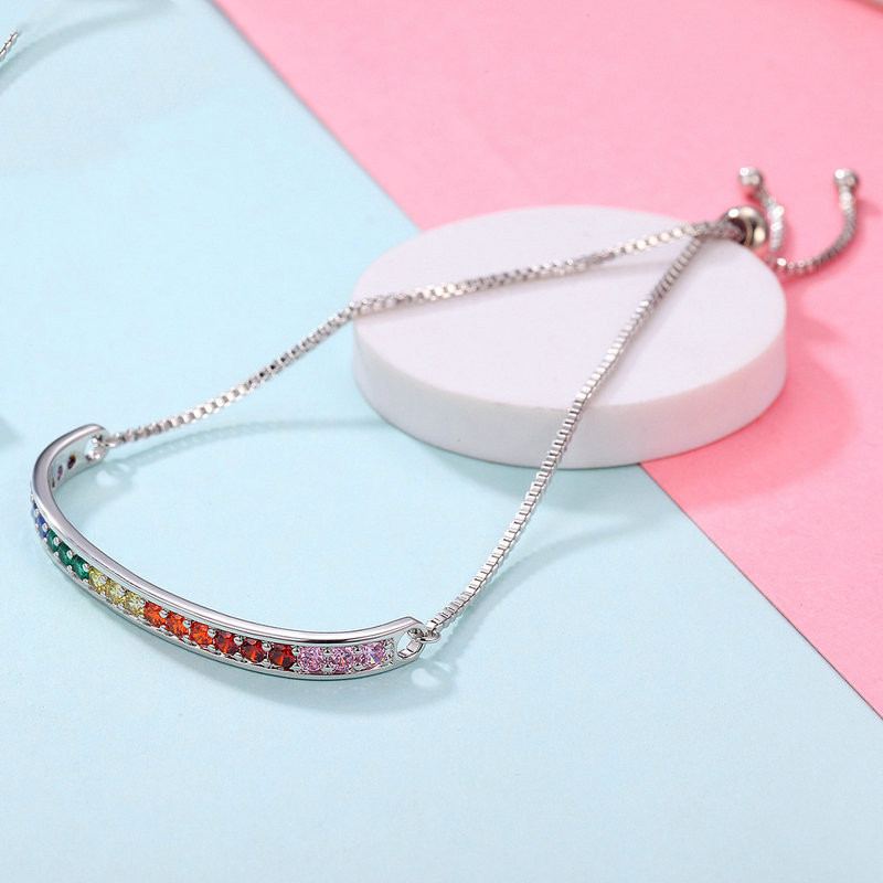 Women's Colored Gemstones And Platinum-plated Copper Bracelet