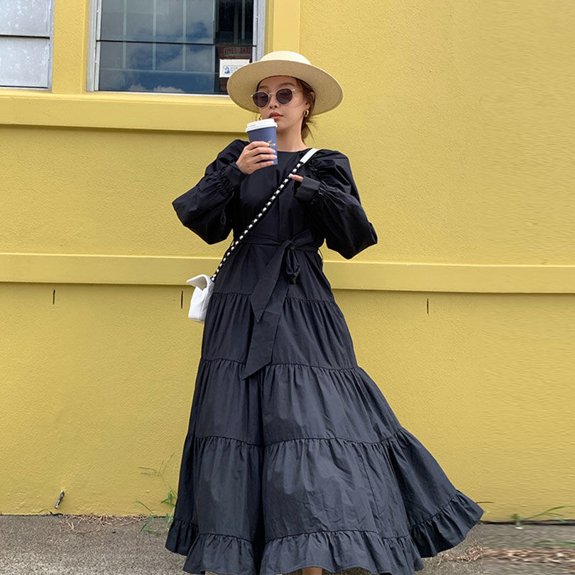 Puff-Sleeve A-Line Maxi Dress