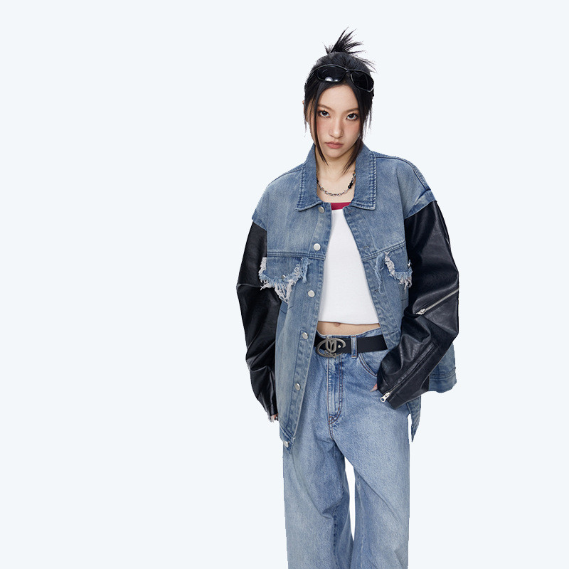 Title 2, Loose Wash Splicing Denim Jacket Coat