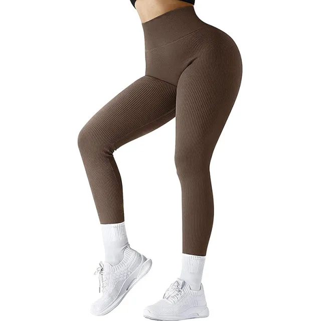 High Waist Seamless Leggings Threaded Knitted Fitness Pants Solid Women's Slimming Sports Yoga Pants Elastic Running Sport Leggings Coffee - Shop at LoveMi