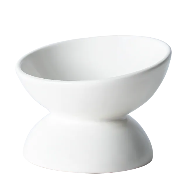Ceramic Bowl For Cats To Protect The Cervical Spine With Slanted Mouth White - Shop at LoveMi
