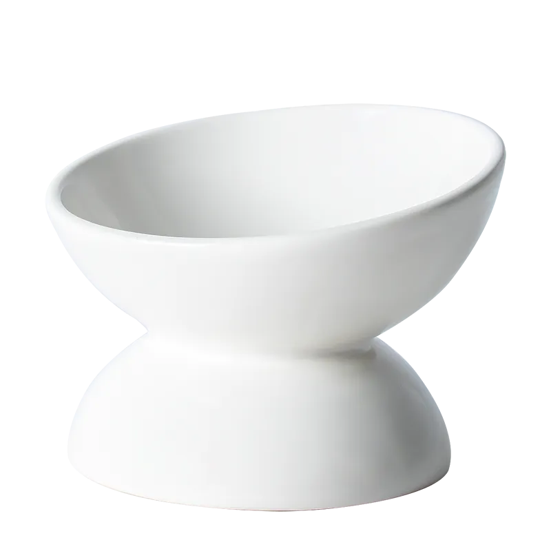 Ceramic Bowl For Cats To Protect The Cervical Spine With Slanted Mouth - White