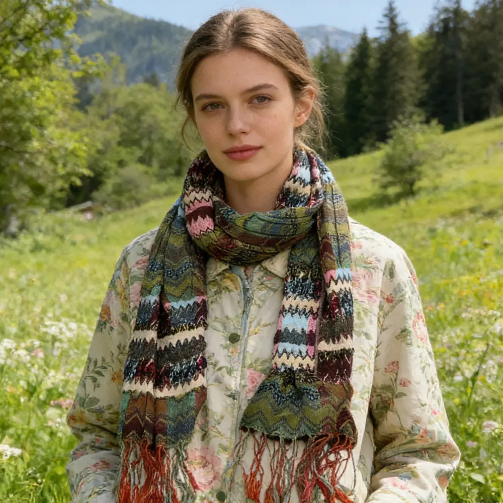 2pcs Long Scarf,Nature-inspired Jacquard Green Leaf Motif Scarf,vacation,daily Life,evening Party,Office Appropriate Subtlety For Women Men,for Casual Outfits