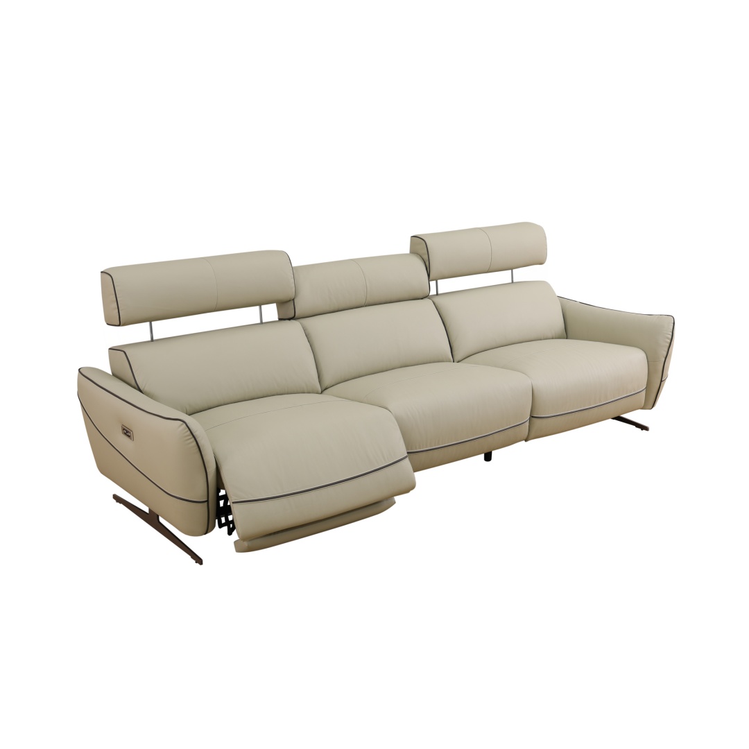 Pickup Only--Beige Top Grain Leather And PVC 3-Piece Living Room Recliner Sofa Set