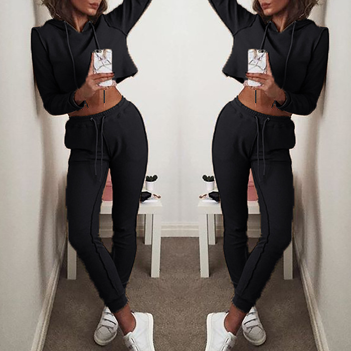 Pure Color Long Sleeve Fashion Hooded Casual Suit