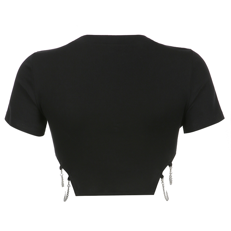 Black Waist Side Drain Chain Letter Shirt