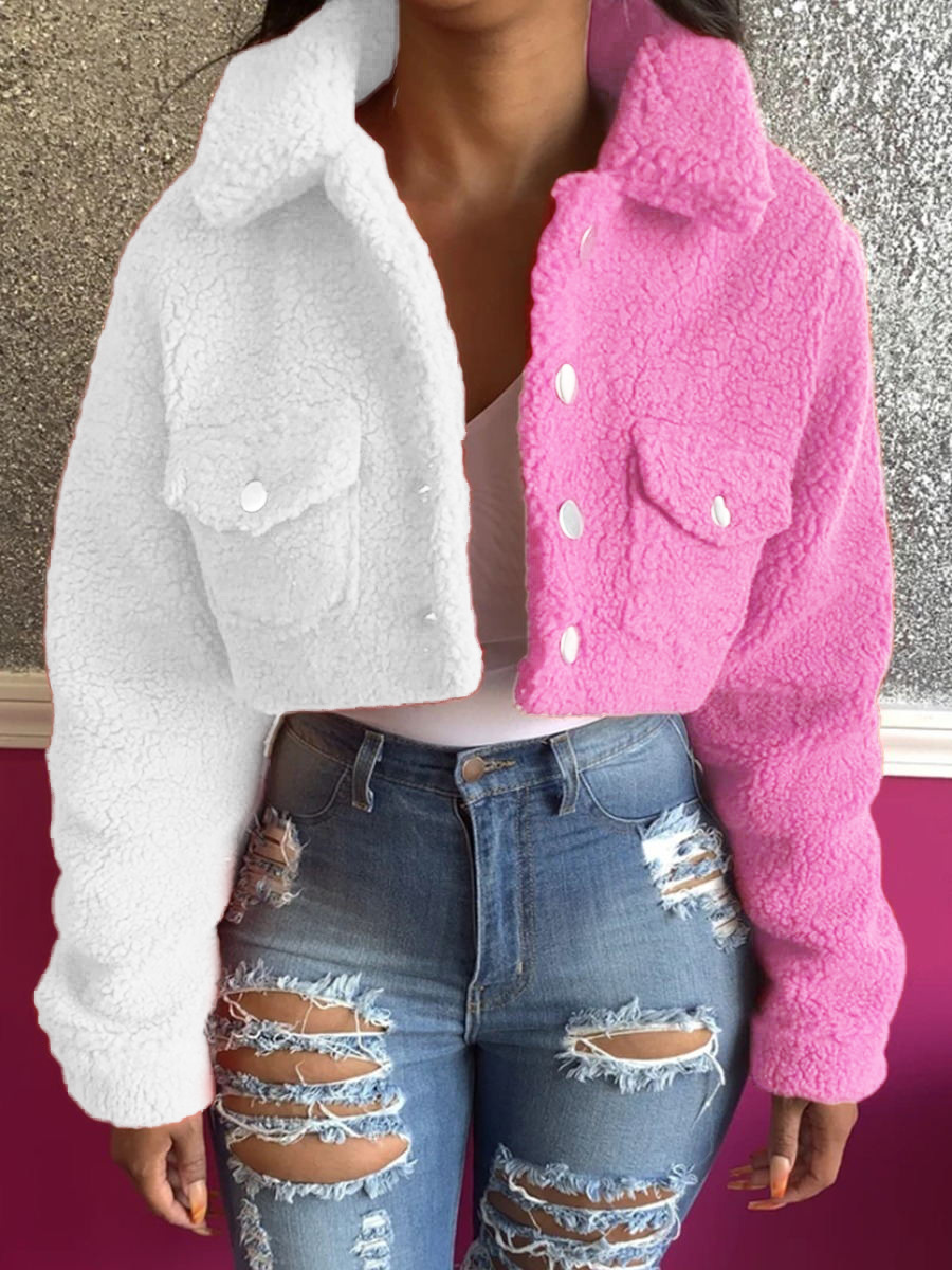 Harajuku Style Stitching Color Matching Women's Coat Slim Fit