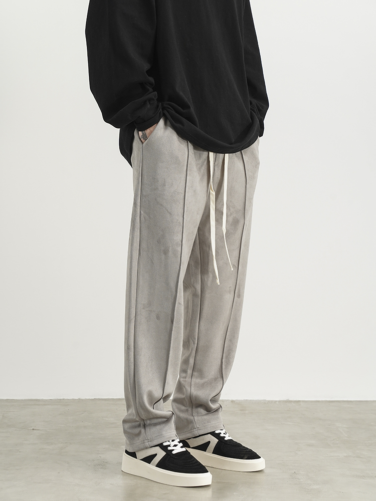 Title 3, Suede Frosted Straight Loose Drawstring Sweatpa...