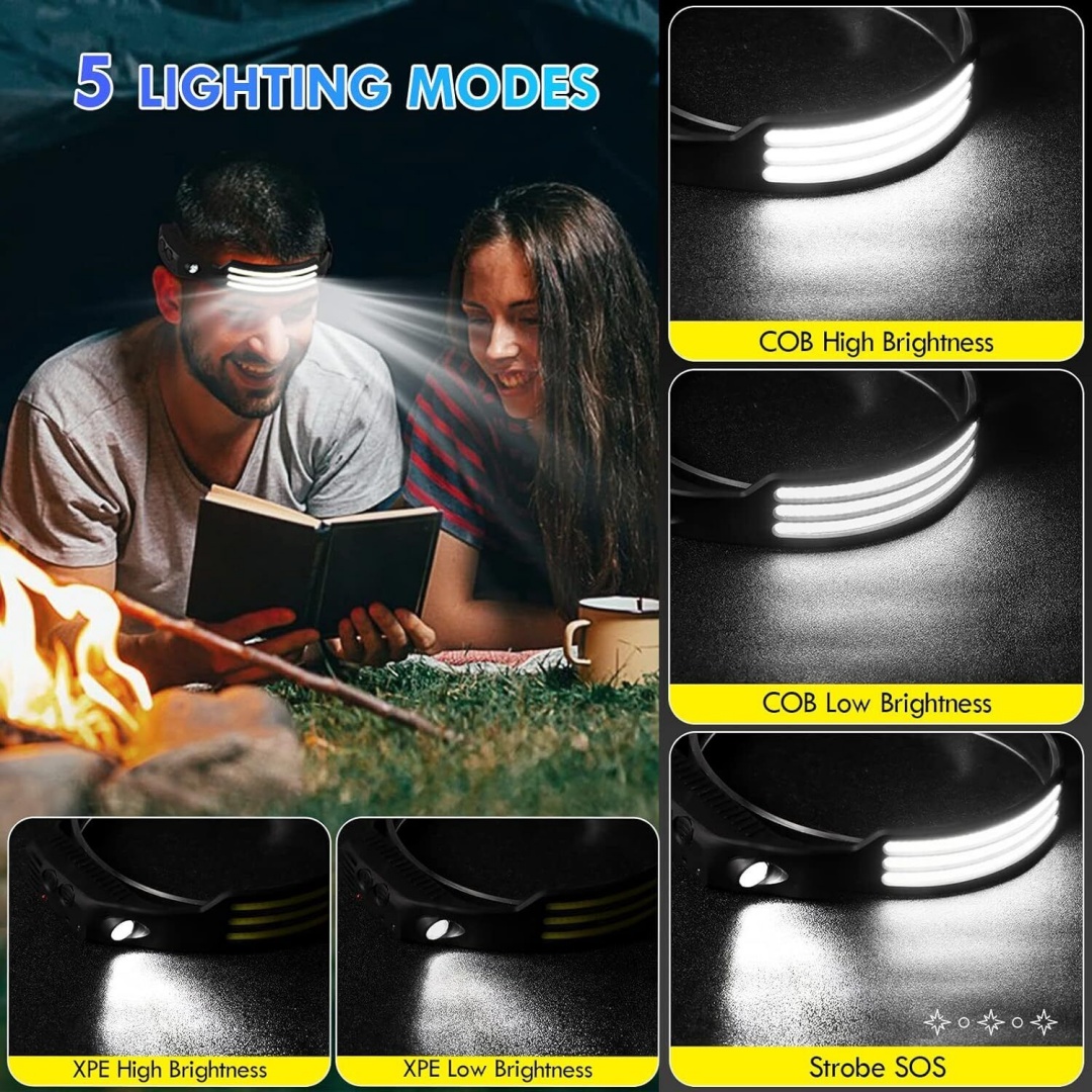 COB -LED Rechargeable Headlamp Headlight Torch Work Light Head Band Lamp 6000K