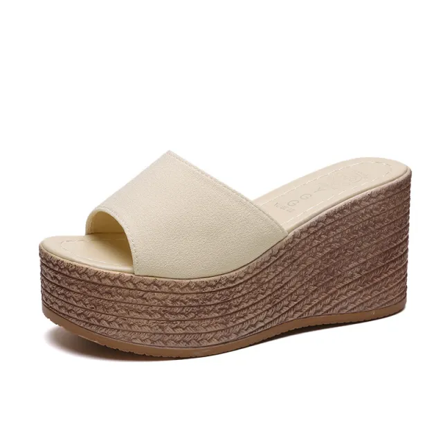 Wedge heel Platform Platform High heeled Flip flop Platform Sandals Beige - Shop at LoveMi