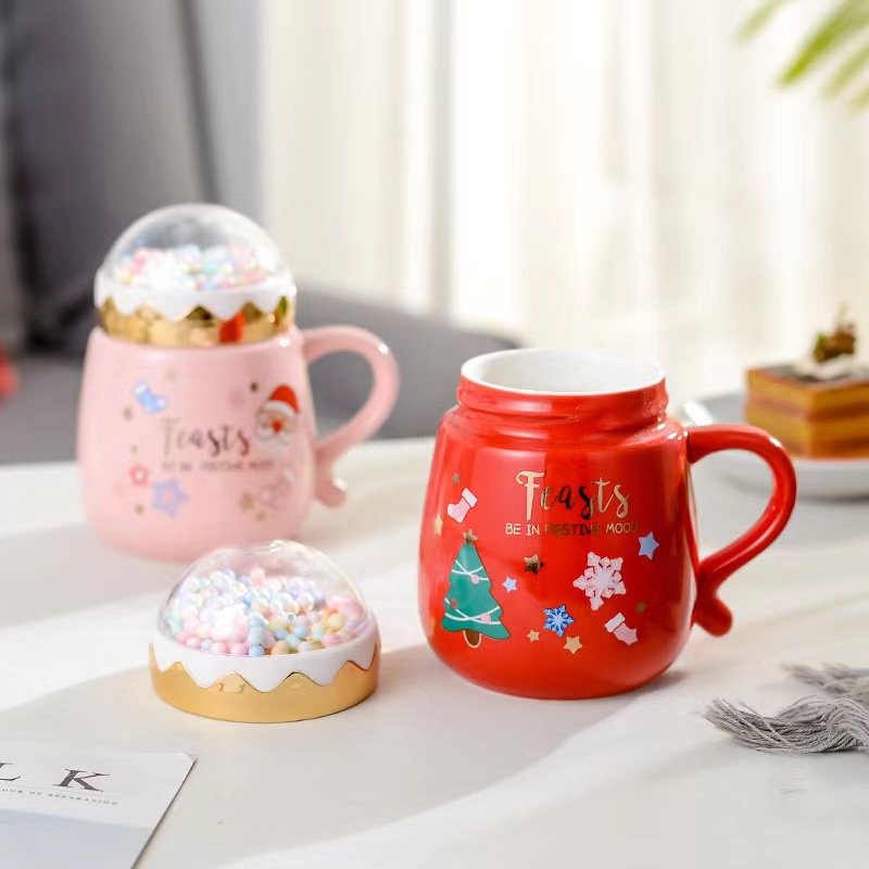 Red Christmas Ceramic Mug With Lid