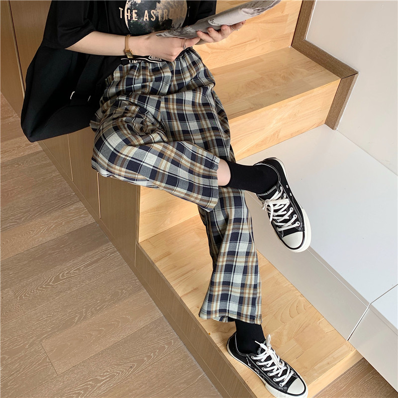 Title 7, High waist plaid casual pants