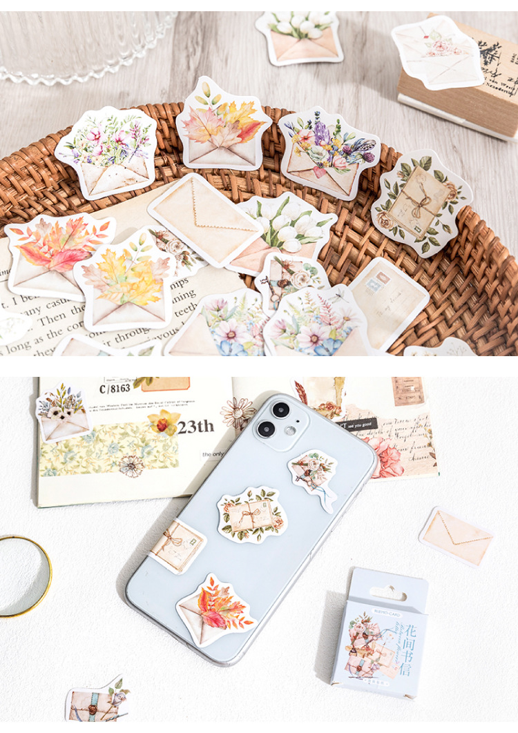 Title 6, Retro Flower Journal Decoration Sticker 46 Pieces