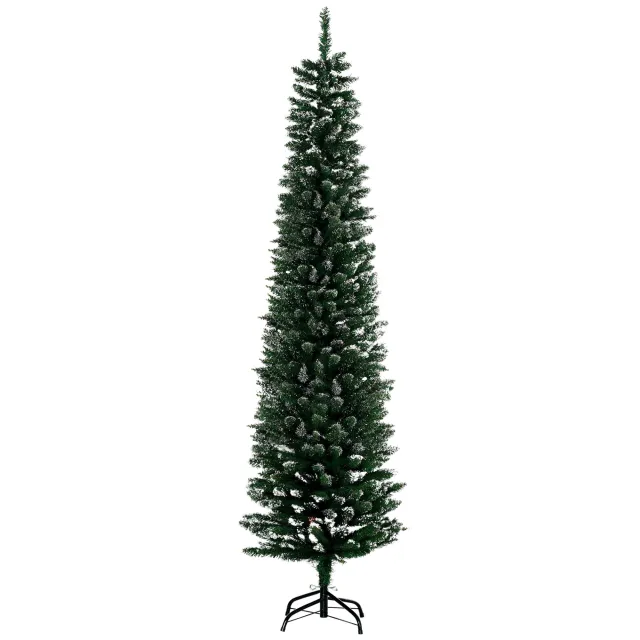 6FT Artificial Snow Dipped Christmas Tree Xmas Pencil Tree Holiday Home Indoor Decoration With Foldable Black Stand, Green Green - Shop at LoveMi