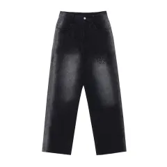 High Street Gradient Frayed White Letter Embroidered Jeans Men's Style - Black - View 1