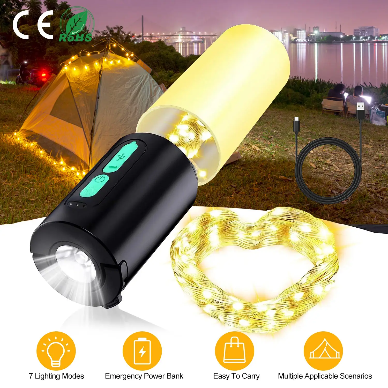 4 In 1 Rechargeable Camping String Light