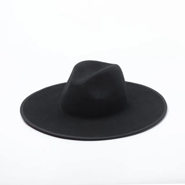 Women's Double layer Color blocking Wool Hat With Large Brim Jazz Top - Shop at LoveMi