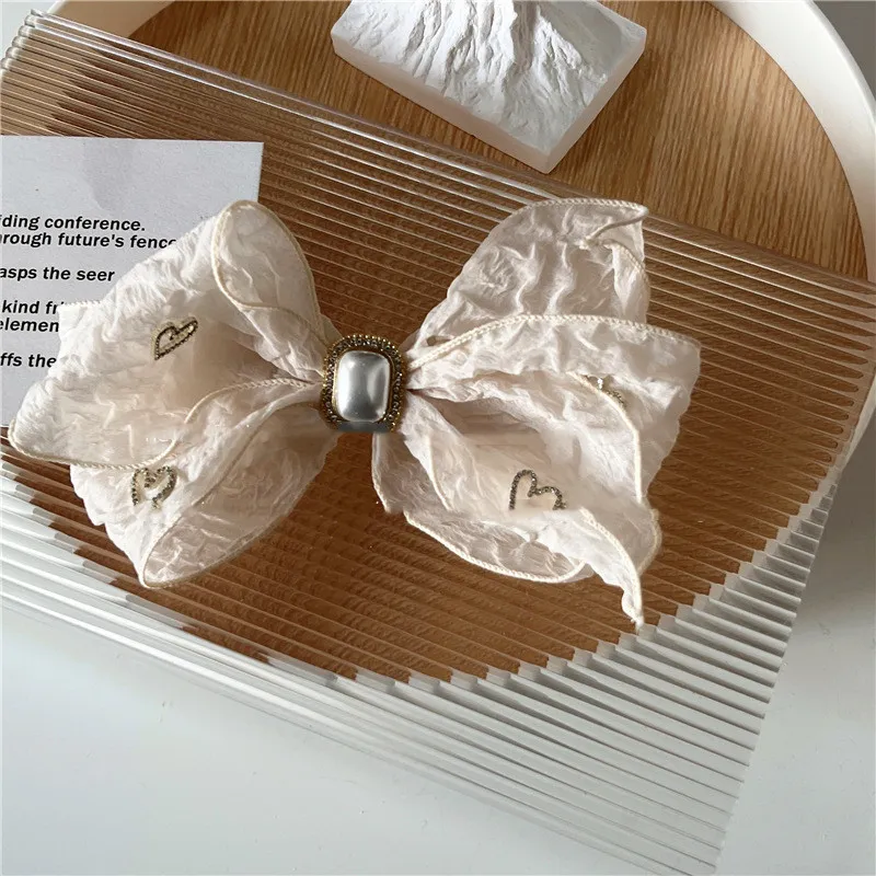 New Black Lace Hair Clip Retro Bow Love Rhinestone Spring - Beige