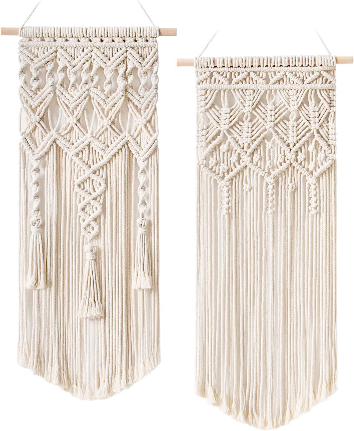 Mur Macrame Suspendu 2 Unités, Décoration Tapisserie Tissée Boho pour Chambre, Salon et Mur de la Maison, Ivoire