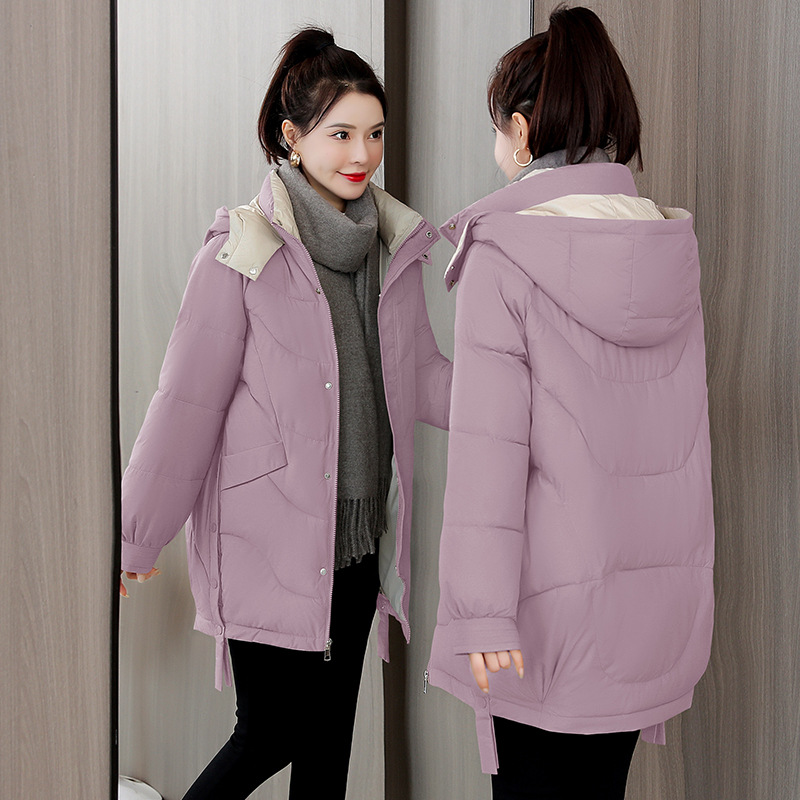 Mid-length Contrast Color Hooded Padded Down Padded Jacket