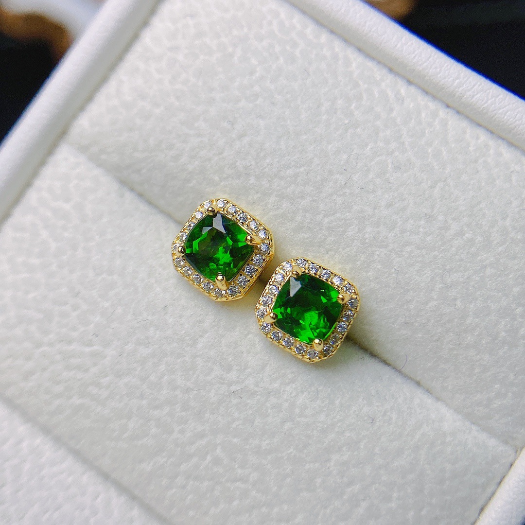 Natural Diopside Stud Earrings S925 Silver - Image 2