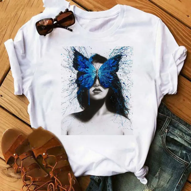 Loose Round Neck White Ladies Casual T Shirt With Short Sleeves Shape27674 - Shop at LoveMi