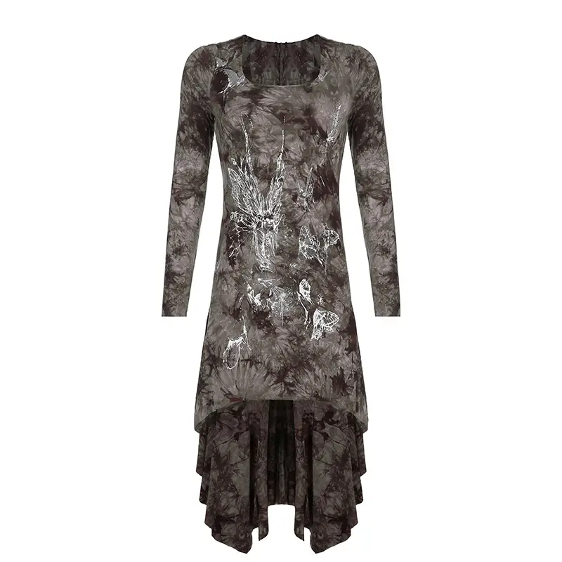 Tie-dye Printed Slim Long-sleeved Bottoming Dress Women's Autumn New Style