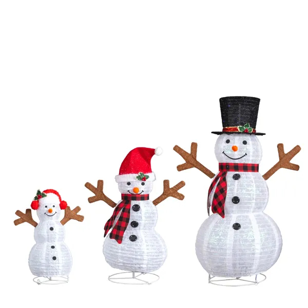 Set Of 3 Lighted Snowman Family Christmas Yard Decorations, 4FT 3FT 2FT Pre-lit Pull Up Snowman With 270 White LEDs, For Xmas Outdoor Holiday Indoor Decor Lighted Holiday Displays image 8