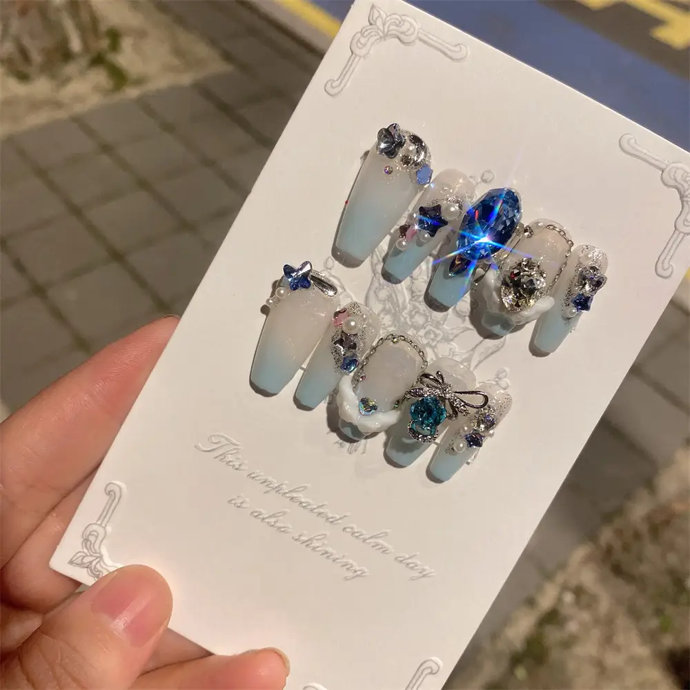 Sea Blue Dove Egg False Nail Stickers Are Desirable