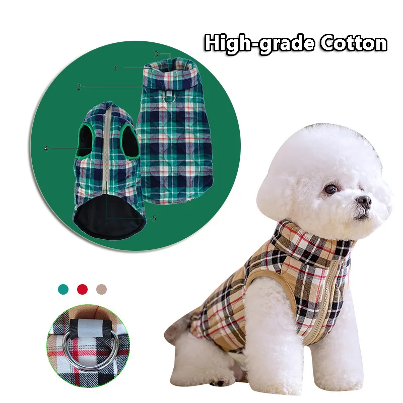 Winter Pet Dog Clothes Heavy Cotton Pet Jacket Plaid