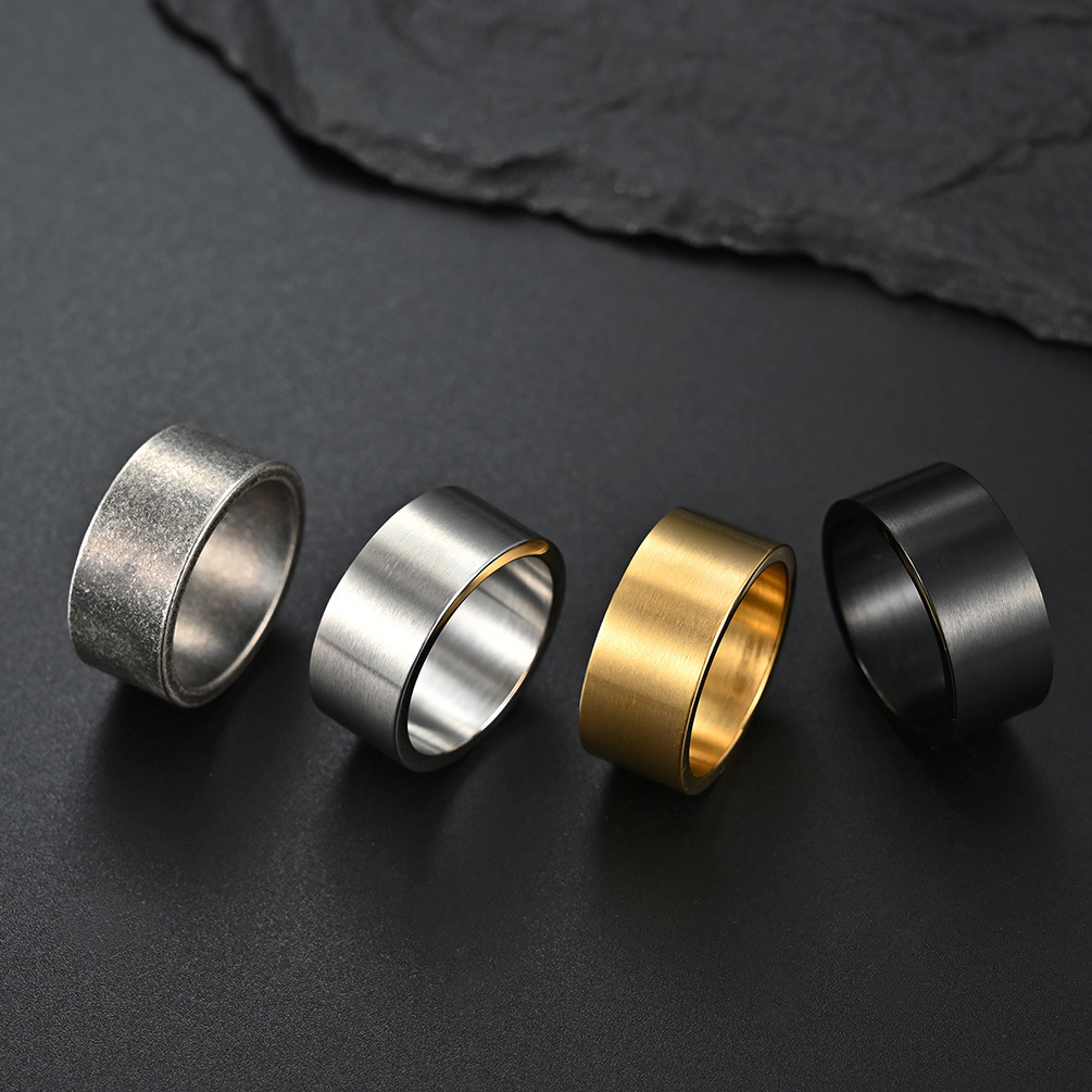 Inside And Outside Flat Matte Brushed Titanium Steel Ring Vintage Silver Men's Flat Ring