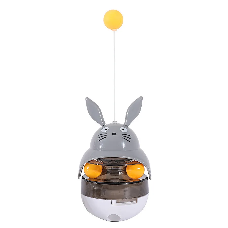 Interactive Cat Feeder Toy Treat Dispenser Exercise Toys Feeding Food Toy Dispenser Car Indoors- Sounding Bell Cat Tower - Gray
