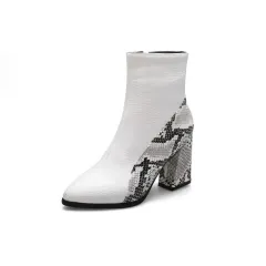 Colour Matching Pointed Toe Thick Heel Women's Boots Autumn And Winter Ankle Boots - White - View 1