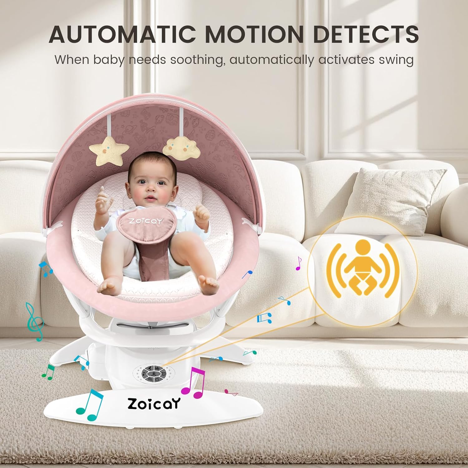 Baby Swing For Infants With Motion Detection, Electric Baby Swing With 3 Swing Modes, 12 Lullabies  5-Speeds
