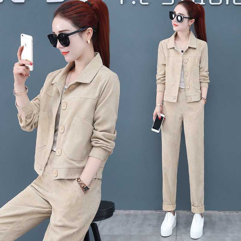 New Korean Style Loose And Thin Corduroy Two Piece Women's Clothing