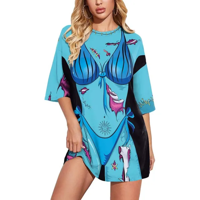Women's Casual Loose 3D Digital Printing Long T shirt B226 1027 Xxl - Shop at LoveMi