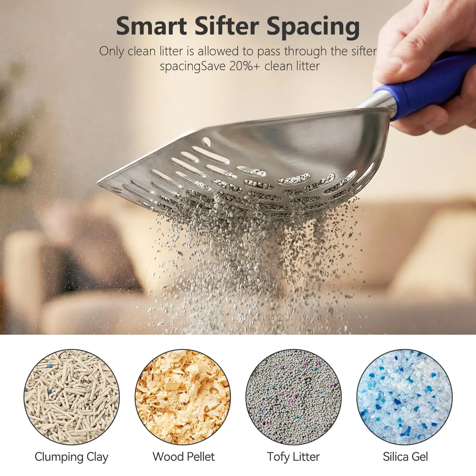 Cat Litter Scoop, Kitty Metal Scooper, Heavy Duty Aluminum Deep Sifter With Long Handle, Rustproof Durable Kitten Poop Shovel For Travel & Small Litter Box