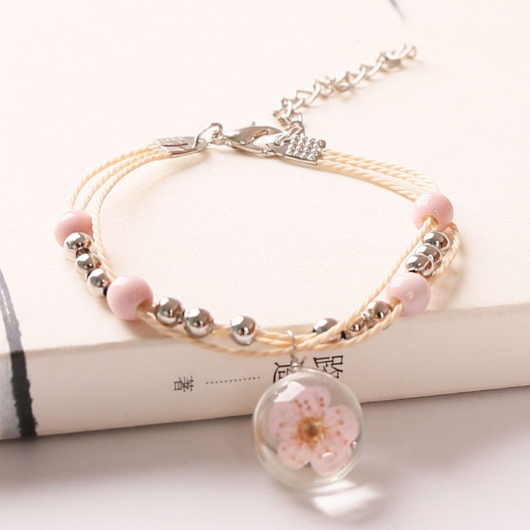 Hand Woven Ceramic And Glass Floral Bracelet