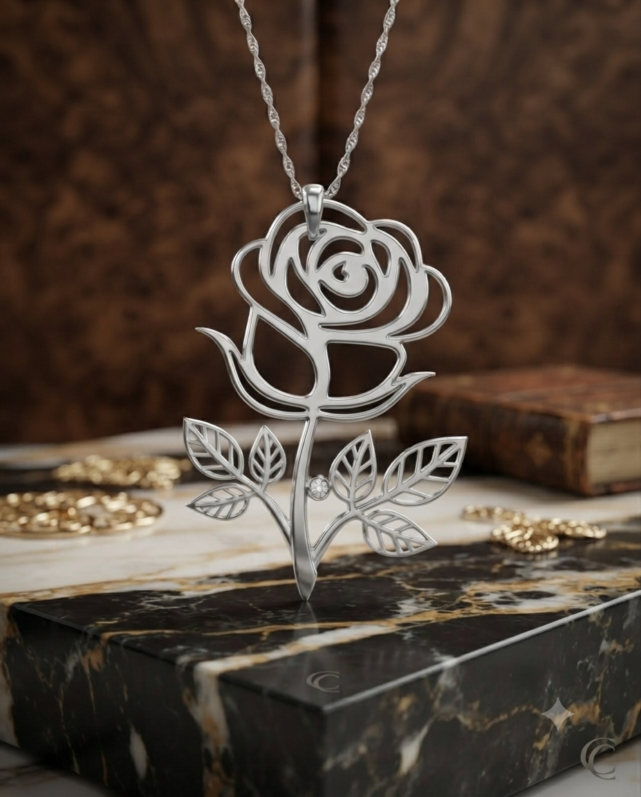Custom Rose Necklace 24K Gold Plated & Silver Floral Pendant Gift — view 3