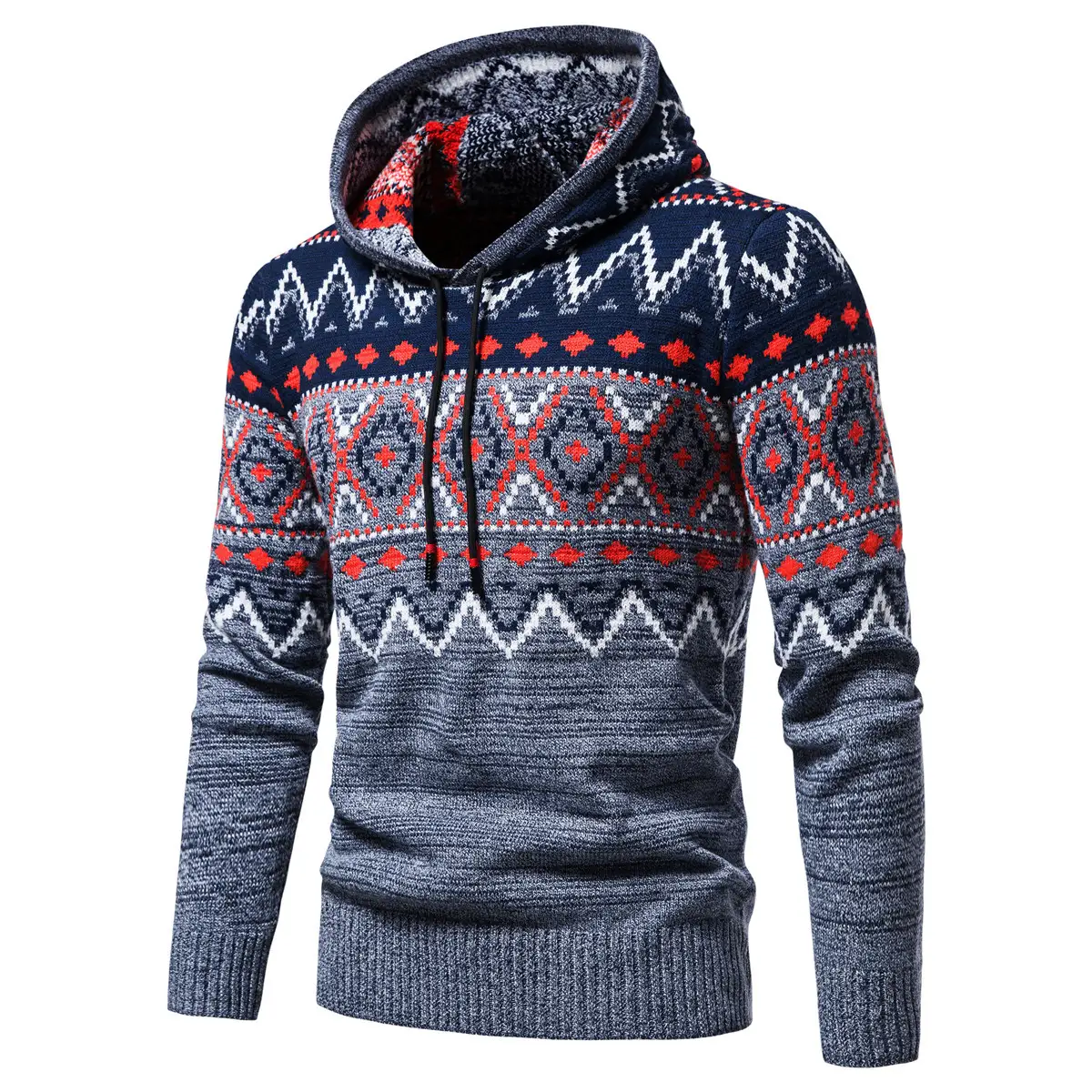 Men's Ethnic Print Casual Pullover Hooded Sweater
