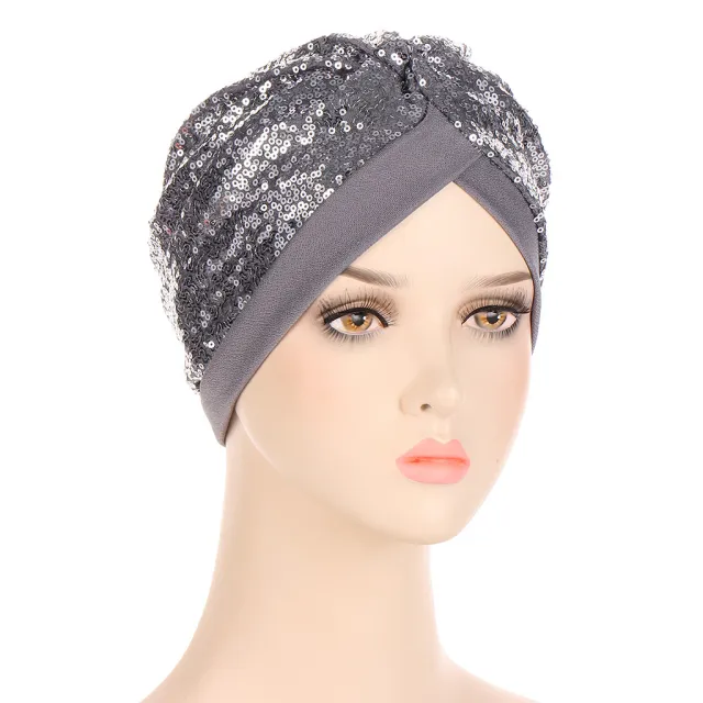 New Multi color Sequins Before And After A Needle Sequins Turban Hat Silver - Shop at LoveMi
